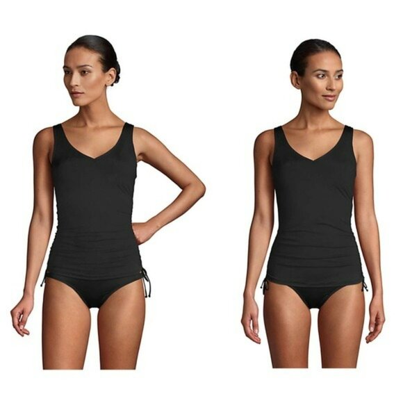 Lands end v neck underwire tankini top black 8 D - Picture 2 of 5